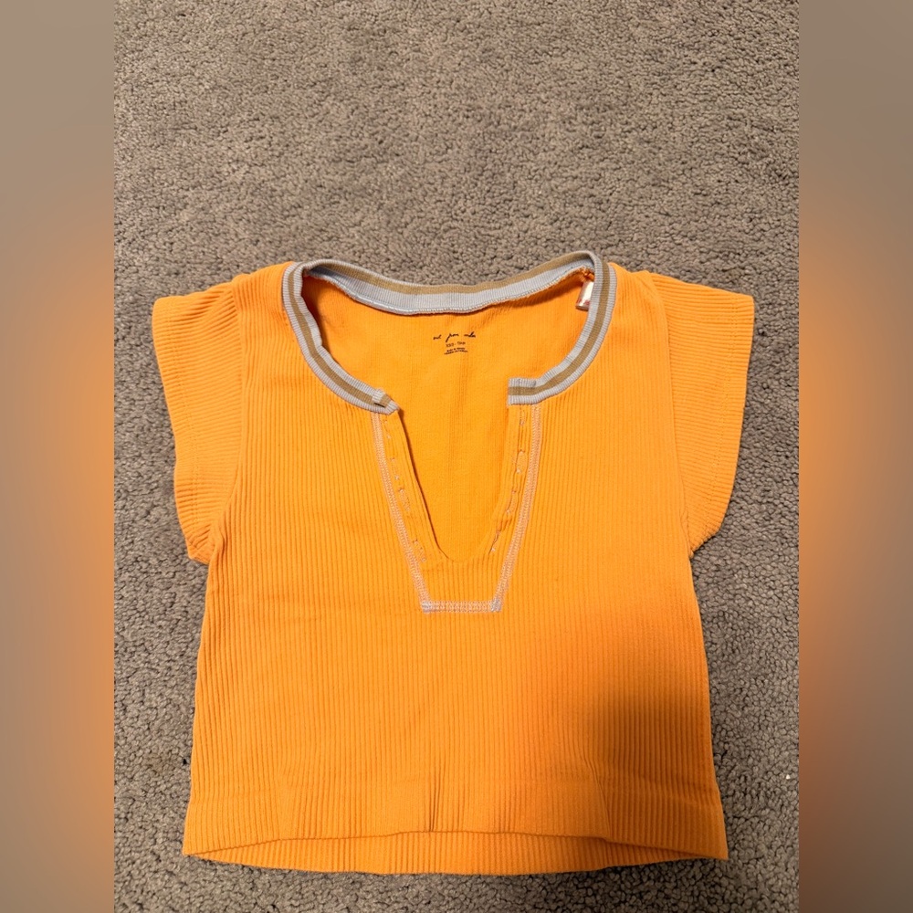 Urban Outfitters Orange Ribbed Top with Tan and Gray Accents